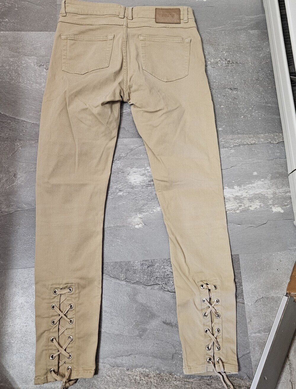 Claudie Pierlot "Polina" Light Tan Slim Pants. Lace Up Detail. 26,5". Euro 38
